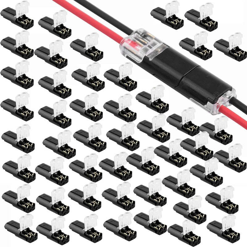 2-Pin Solderless Wire Connector – Compact Plug for LED Strips & 18–22 AWG Cables