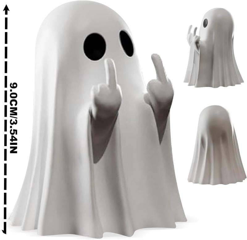 🔥LAST DAY 49% OFF - 👻🖤Halloween Ghost Figurine – Spooky Resin Middle Finger Ghost Decor