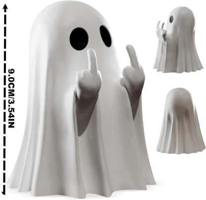 🔥LAST DAY 49% OFF - 👻🖤Halloween Ghost Figurine – Spooky Resin Middle Finger Ghost Decor