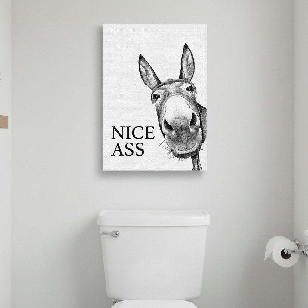 🏡✨Funny Bathroom Wall Art - "Nice Ass" Donkey Print