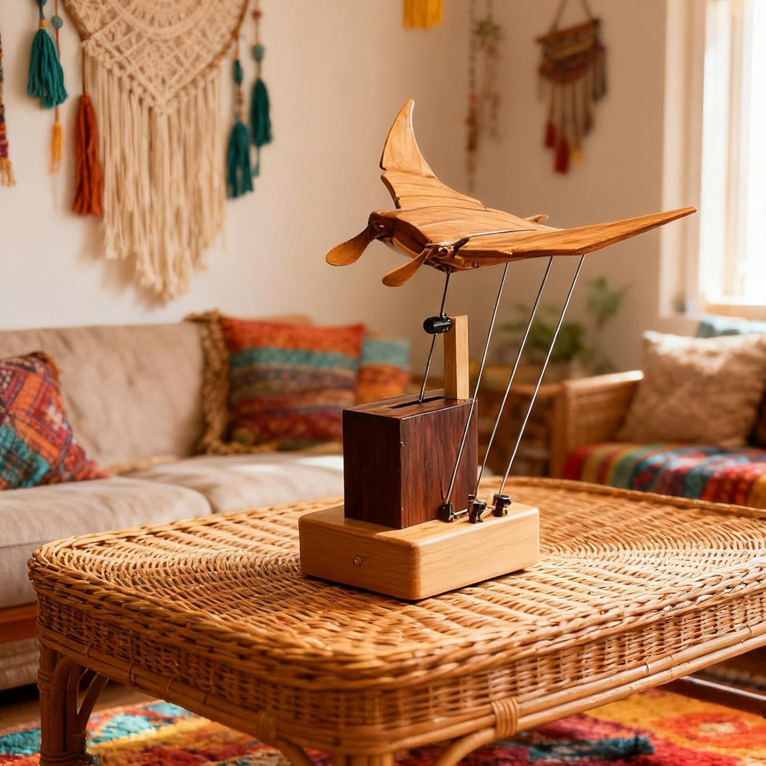 Wooden Figurines | Wooden Manta Ray Mechanical Figurine,Decorative Home Decor for Desk Table Shelf Porch Indoor Birthday Office Living Room Bar Bedroom Entryway Mantel Window