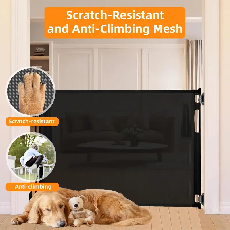 retractable baby gates pet gate with cat door 33 tall extends to 55 wide dog gate for stairs mesh baby gate with door for cats small dogs   for doorways indoor outdoor details 7