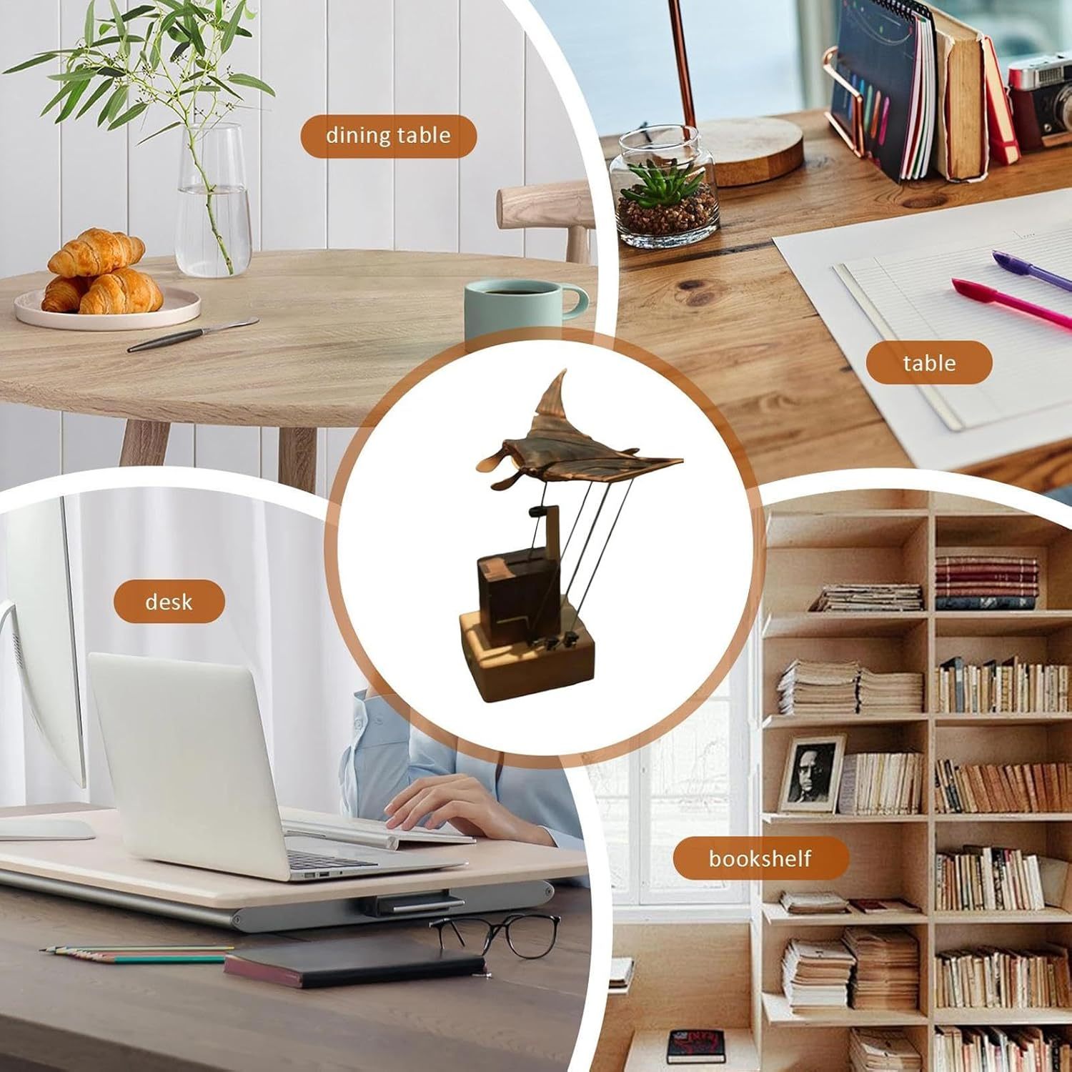 Wooden Figurines | Wooden Manta Ray Mechanical Figurine,Decorative Home Decor for Desk Table Shelf Porch Indoor Birthday Office Living Room Bar Bedroom Entryway Mantel Window