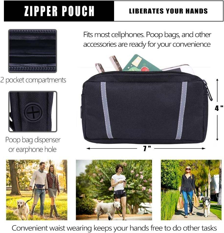 Hands Free Dog Leash with Zipper Pouch