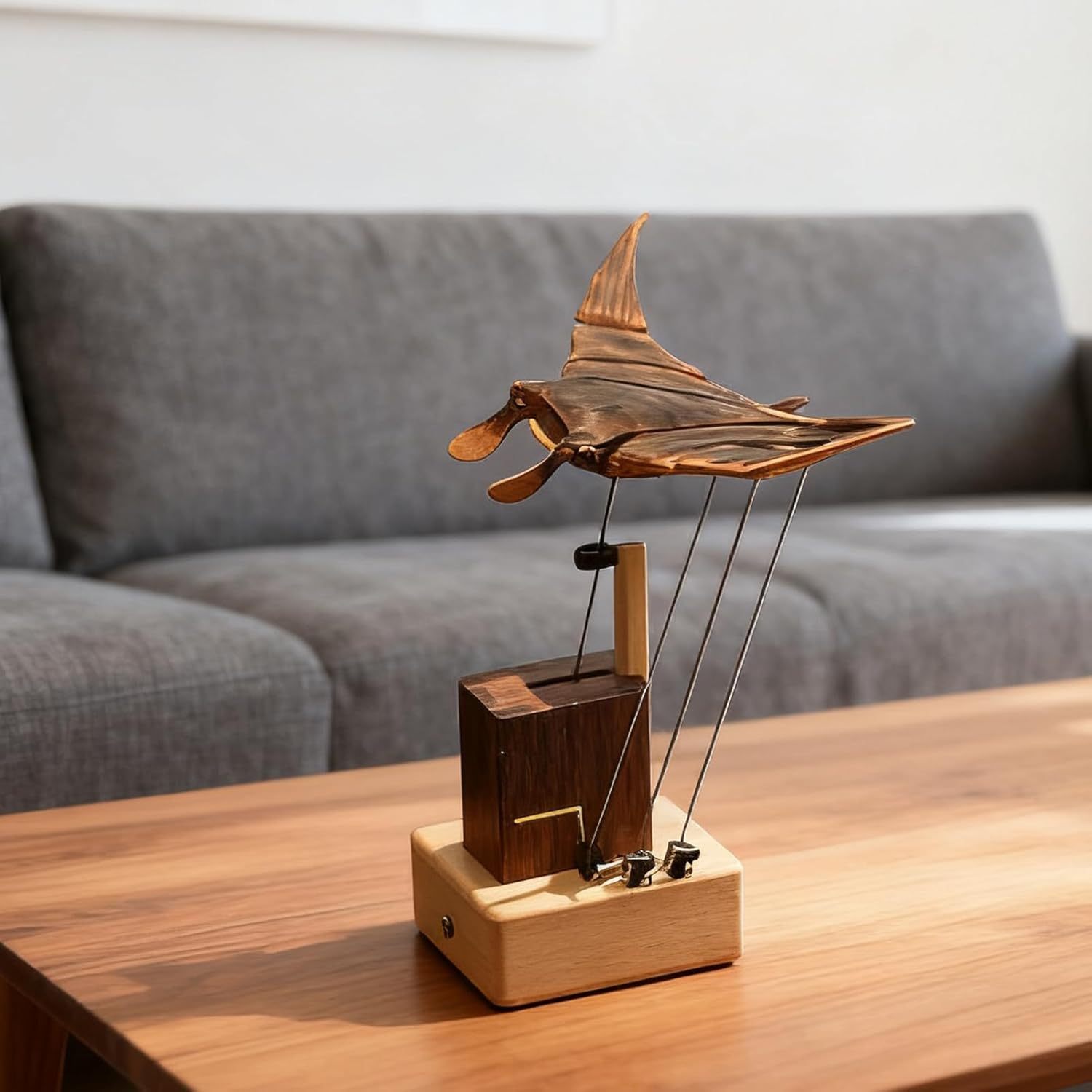 Wooden Figurines | Wooden Manta Ray Mechanical Figurine,Decorative Home Decor for Desk Table Shelf Porch Indoor Birthday Office Living Room Bar Bedroom Entryway Mantel Window