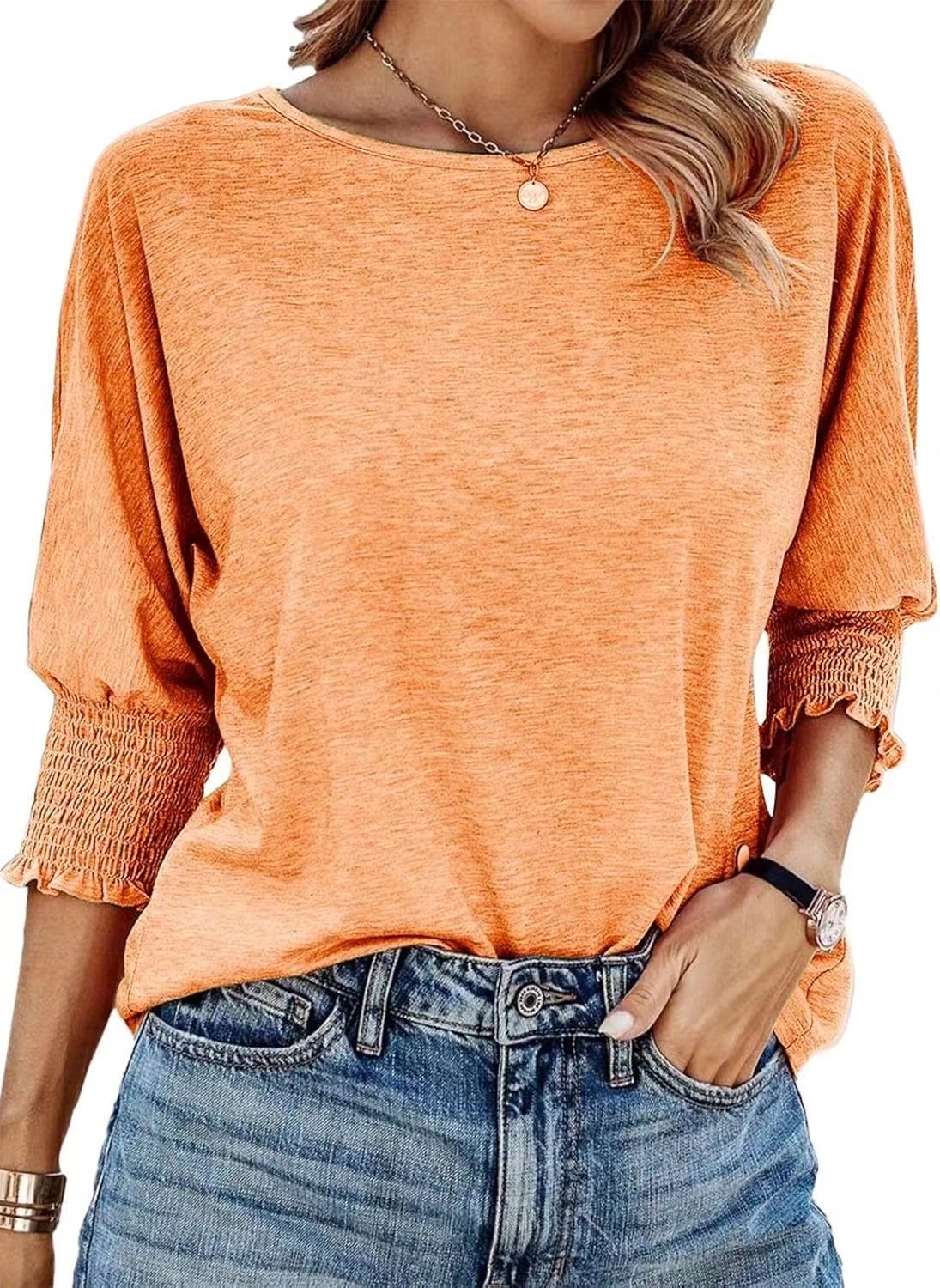 Women's 2025 Fashion Tops 3/4 Sleeve T-Shirts Cute Crewneck Basic Business Tees