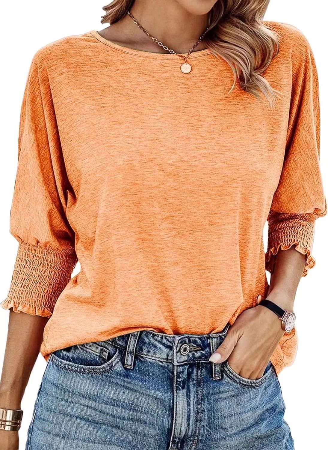 Women's 2025 Fashion Tops 3/4 Sleeve T-Shirts Cute Crewneck Basic Business Tees