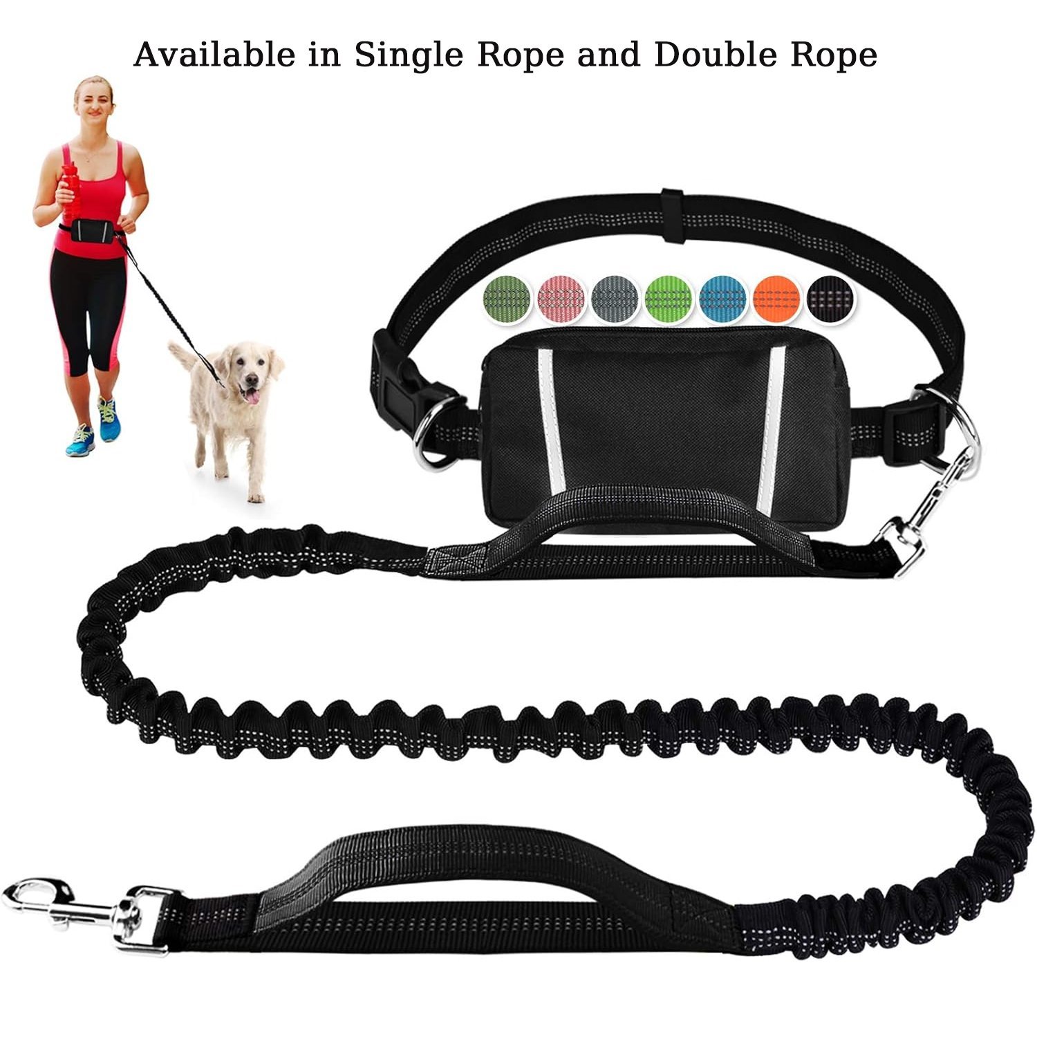 Hands Free Dog Leash with Zipper Pouch