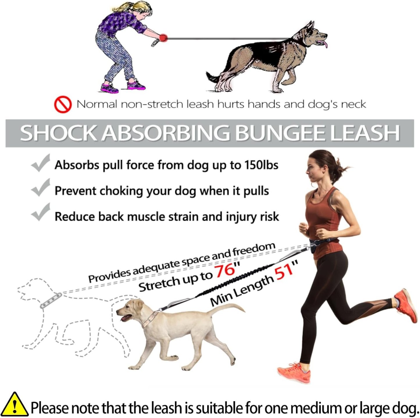 Hands Free Dog Leash with Zipper Pouch