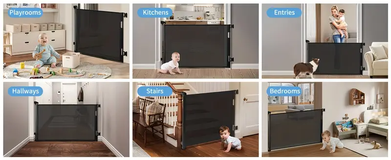 2pcs retractable baby gate mesh pet gate or dog gate 33 tall extends up to 55 wide child safety gate suitable for doorways stairs hallway indoor outdoor use gray 33 x55 details 1