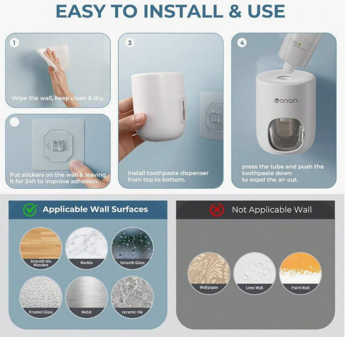 🌟【Automatic Toothpaste Dispenser】🤖 Hands-Free, Wall-Mounted, Squeeze with Ease! 🦷✨