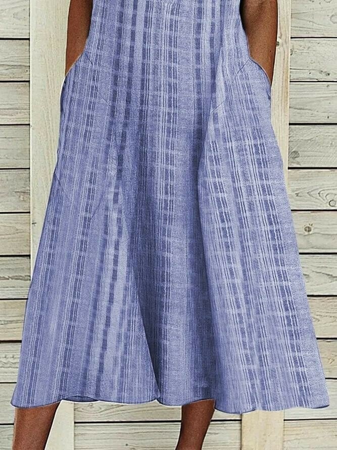 Stripes Stand Collar Dresses