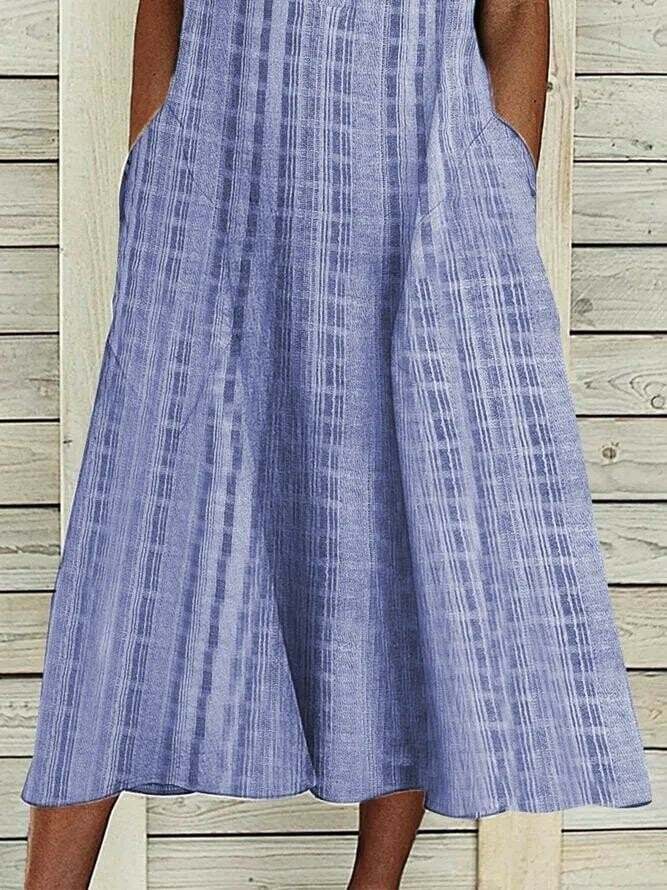 Stripes Stand Collar Dresses