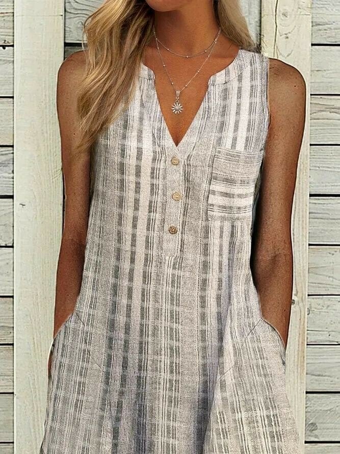 Stripes Stand Collar Dresses