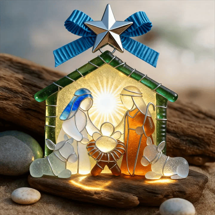🌊Handmade Sea Glass Nativity Ornament