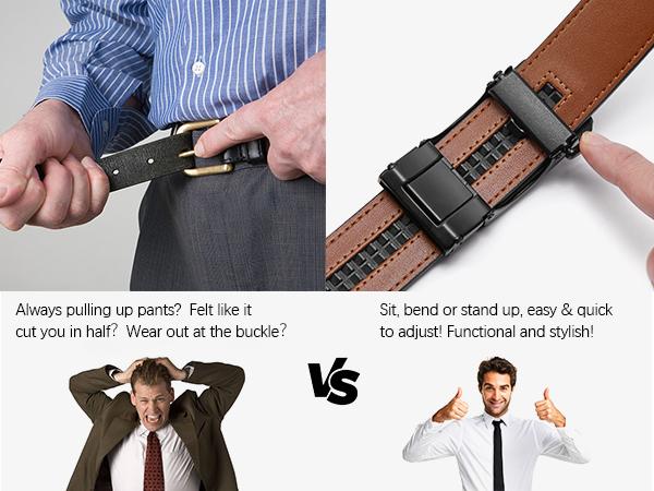 Eptchn Leather Ratchet Belt With Adjustable Buckle CrackSlick