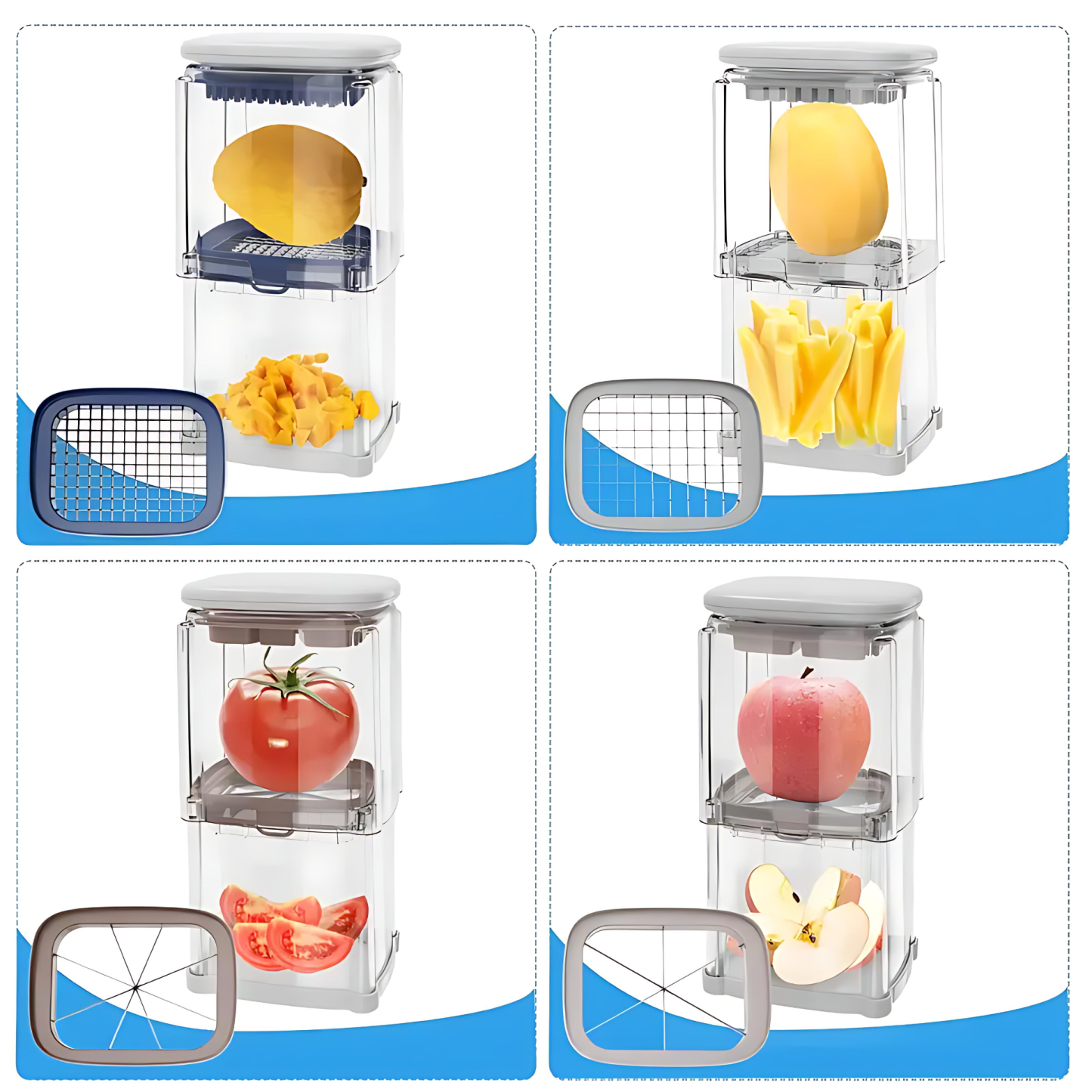 🔪 4-in-1 Manual Vegetable Chopper – No Power Needed | For Potatoes, Onions, Fruits & More 🍅🥔