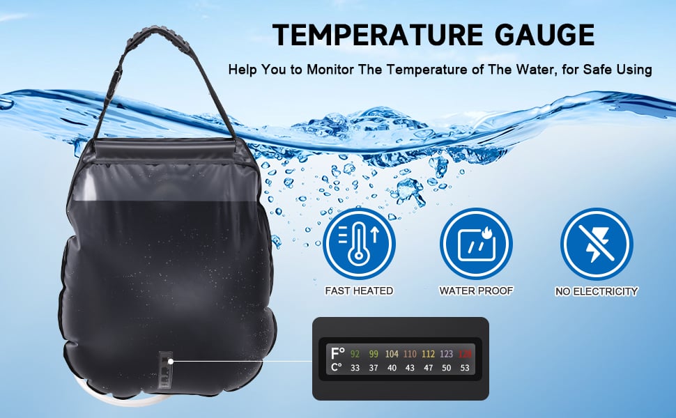 Solar camping shower bag