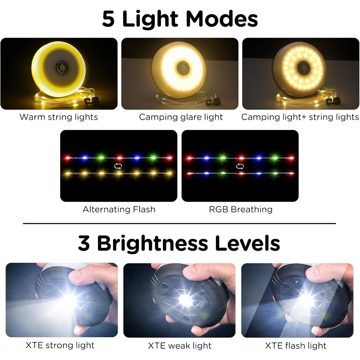 32.8ft Waterproof Portable Retractable Camping String Lights