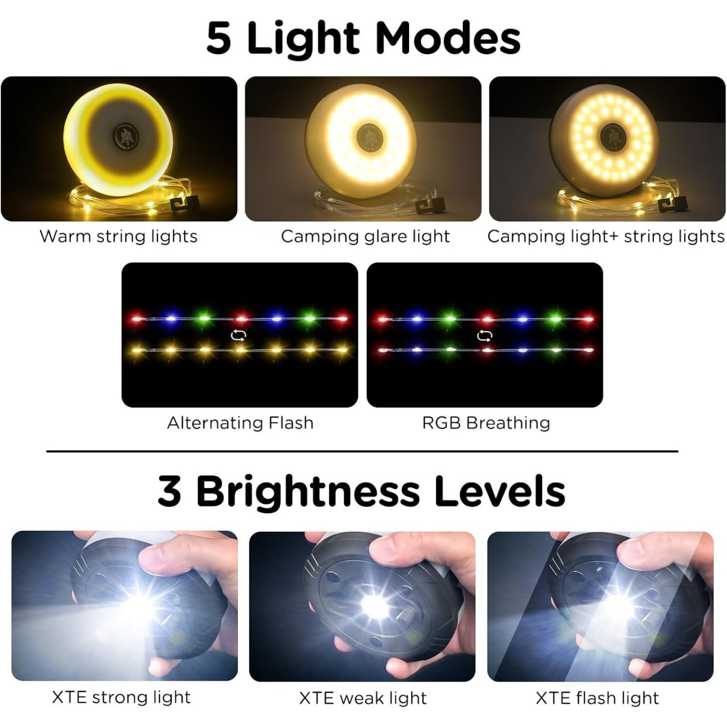 32.8ft Waterproof Portable Retractable Camping String Lights