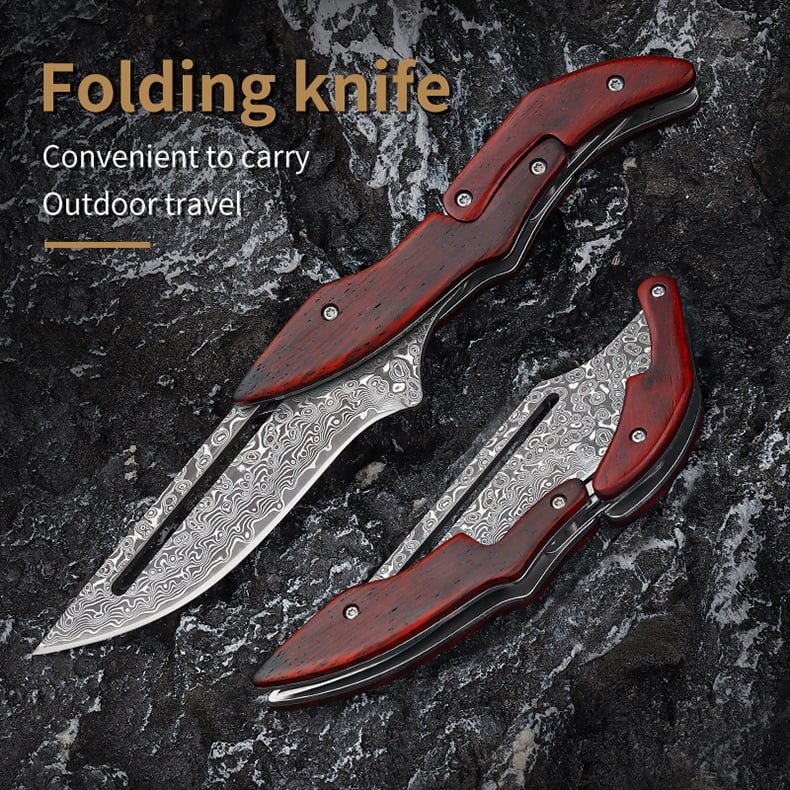 Wood Handle Damask Folding Pocket Knife
