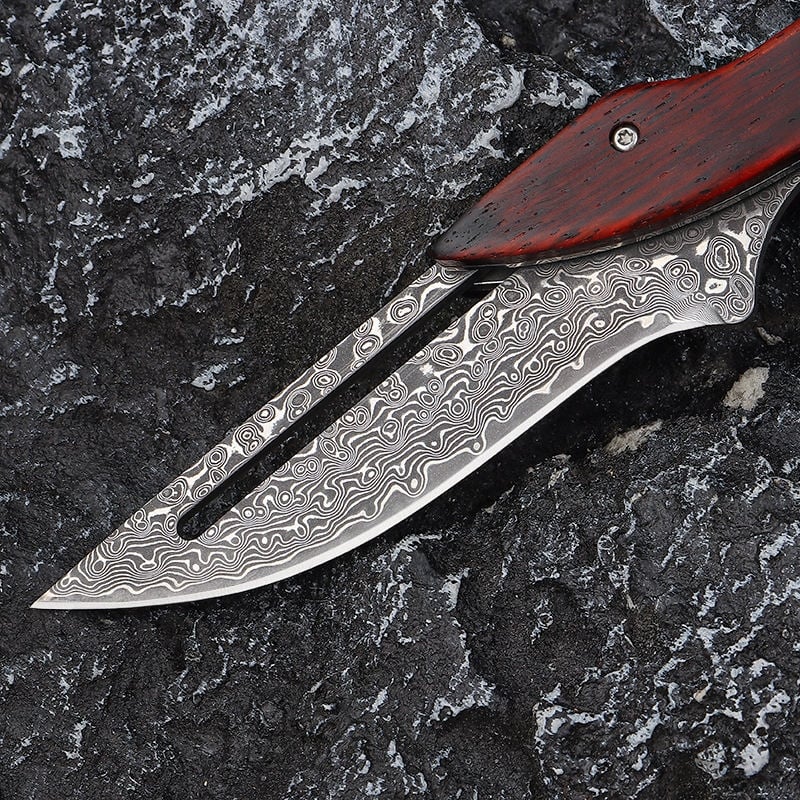 Wood Handle Damask Folding Pocket Knife