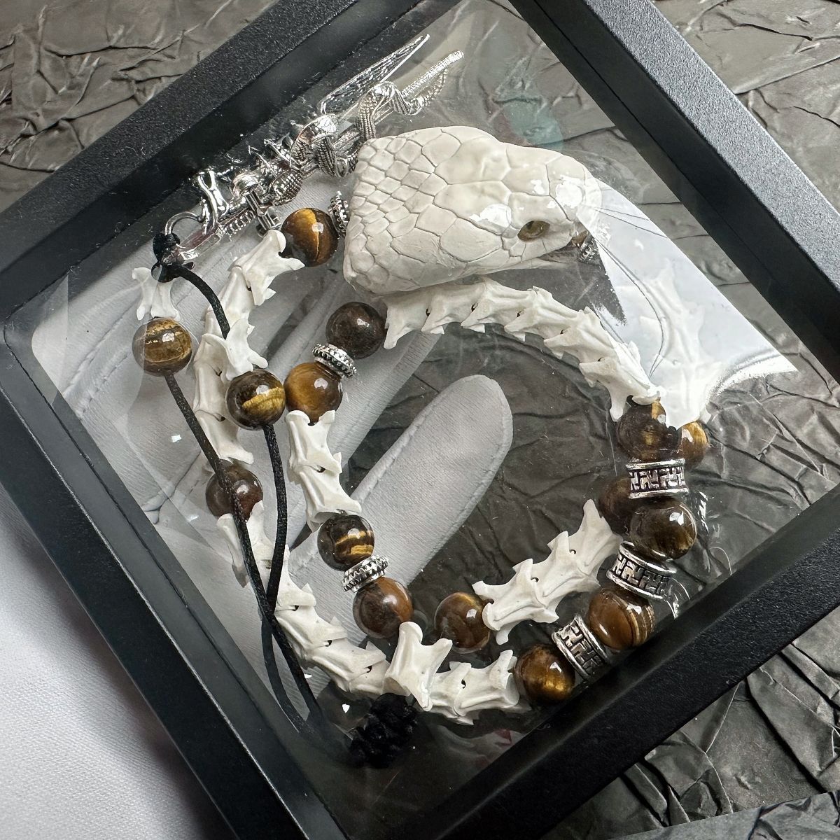 Authentic Snake Spine Bracelet with Carved Head – Dark Aesthetic Handmade Jewelry