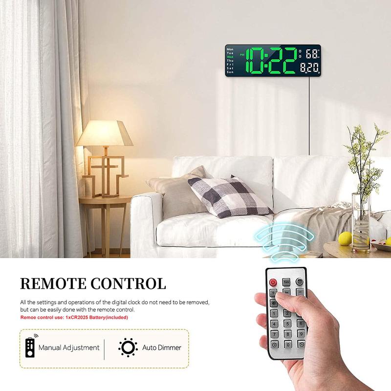 ⚡13" Large Digital Clock with Temperature, Date, Auto DST, Night Light, Auto Brightness Dimmer-SLOOSELYK