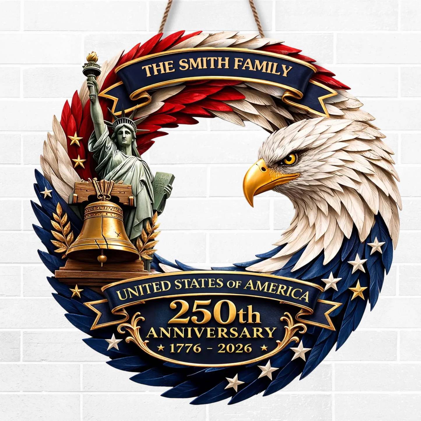 Custom Wood Sign - Personalized America 250th Anniversary Gifts For Mom, Dad, Brother, Sister, Kids - Bald Eagle Patriotic