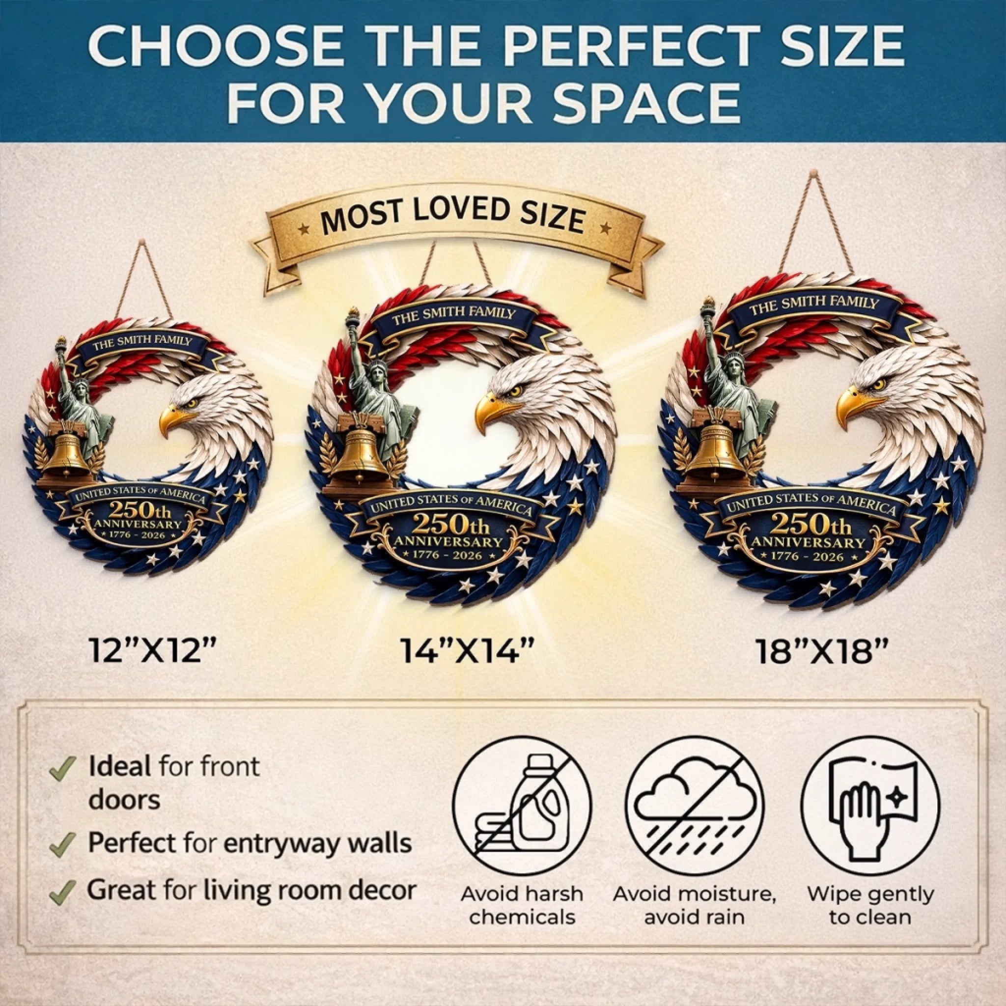 Custom Wood Sign - Personalized America 250th Anniversary Gifts For Mom, Dad, Brother, Sister, Kids - Bald Eagle Patriotic