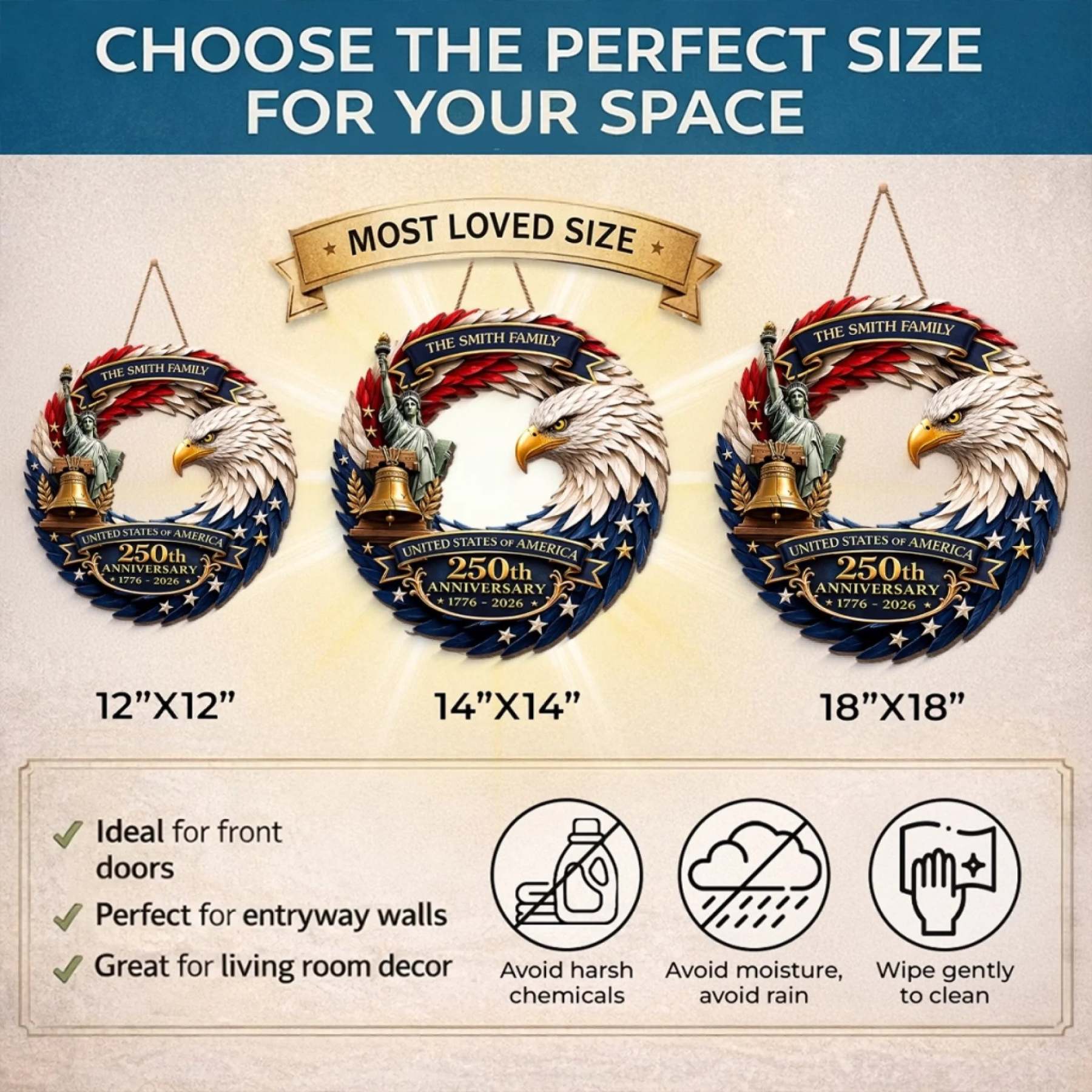 Custom Wood Sign - Personalized America 250th Anniversary Gifts For Mom, Dad, Brother, Sister, Kids - Bald Eagle Patriotic