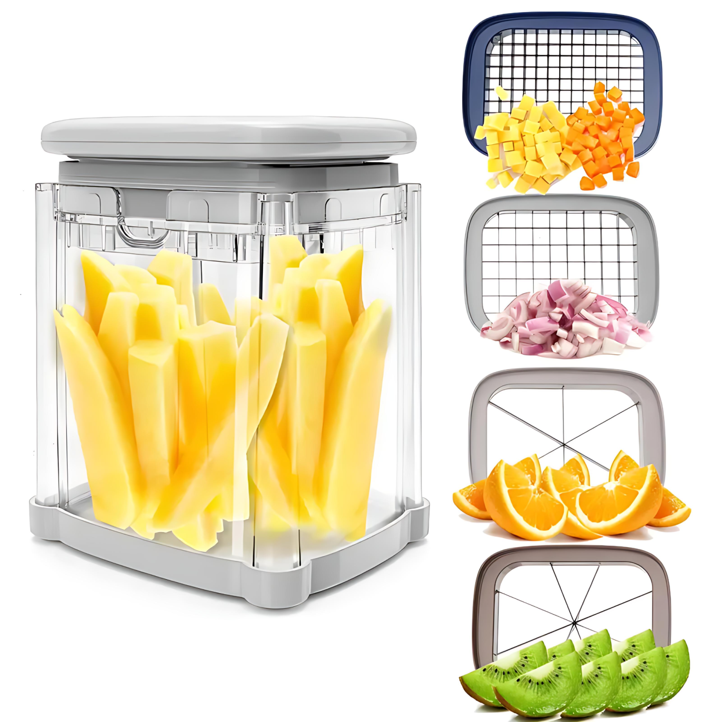 🔪 4-in-1 Manual Vegetable Chopper – No Power Needed | For Potatoes, Onions, Fruits & More 🍅🥔