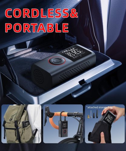👍Tire Inflator Portable Air Compressor Gauge Values Display, 150PSI Power Battery