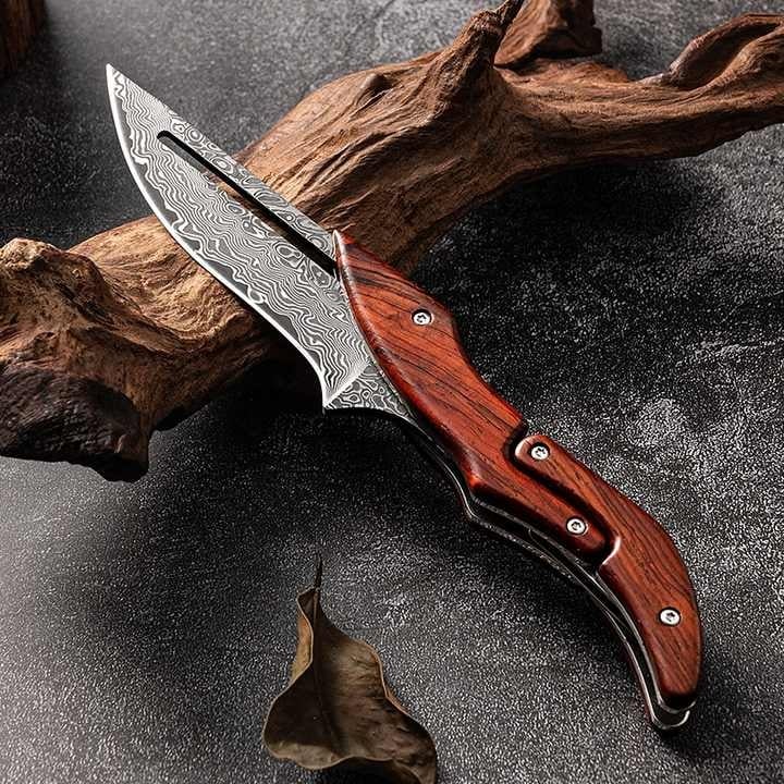 Wood Handle Damask Folding Pocket Knife