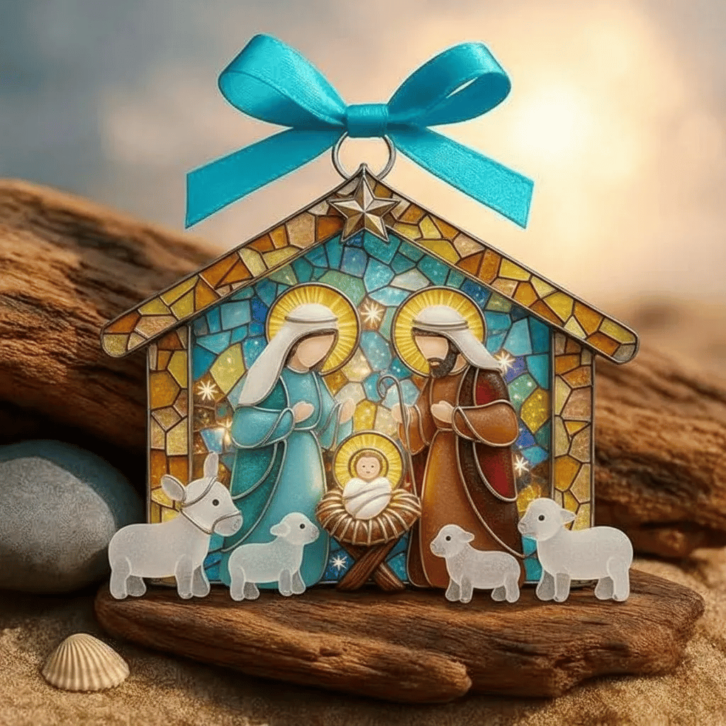 🌊Handmade Sea Glass Nativity Ornament