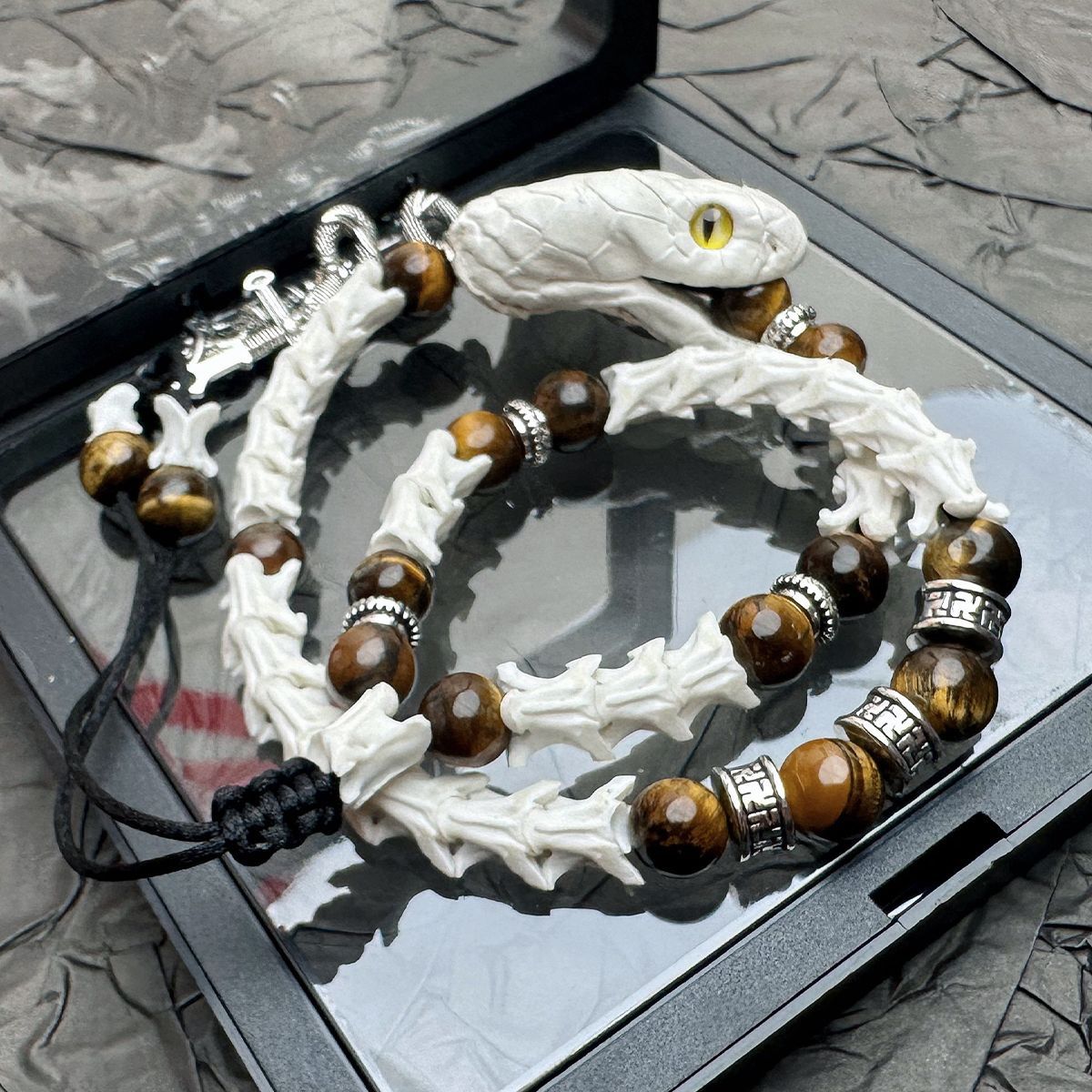 Authentic Snake Spine Bracelet with Carved Head – Dark Aesthetic Handmade Jewelry