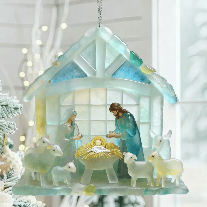 🌊Handmade Sea Glass Nativity Ornament