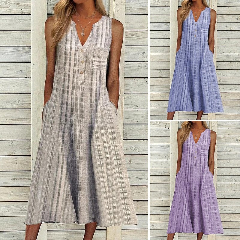 Stripes Stand Collar Dresses