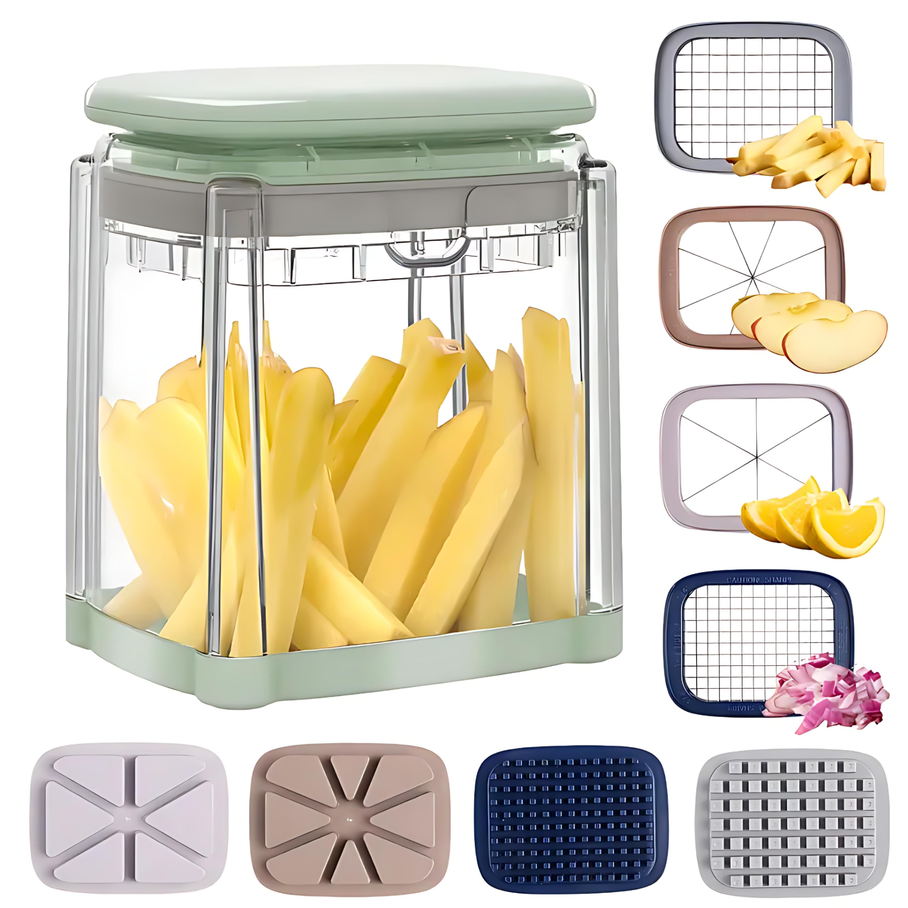 🔪 4-in-1 Manual Vegetable Chopper – No Power Needed | For Potatoes, Onions, Fruits & More 🍅🥔