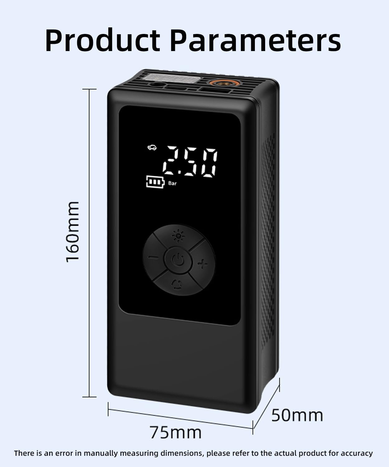 👍Tire Inflator Portable Air Compressor Gauge Values Display, 150PSI Power Battery