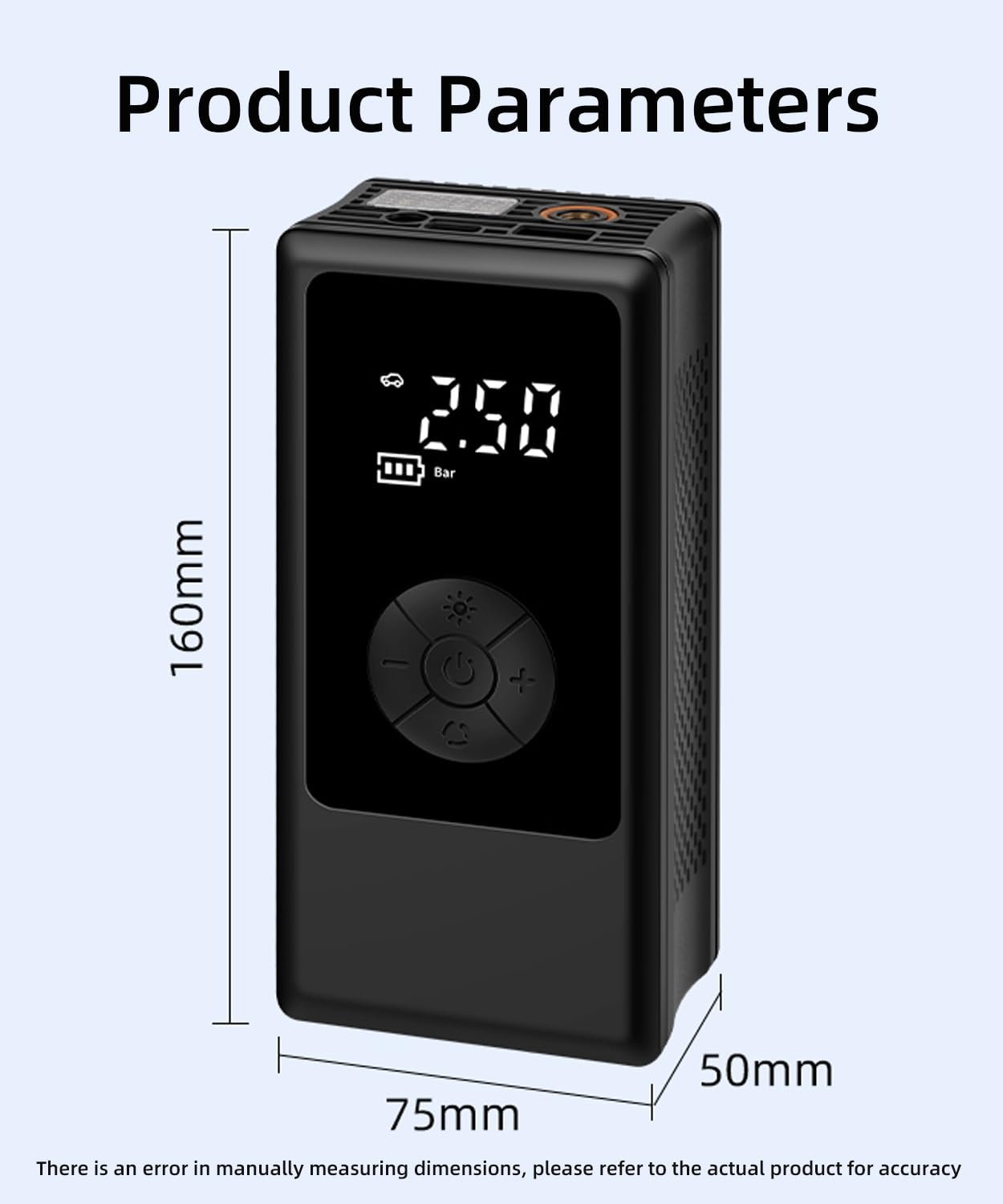 👍Tire Inflator Portable Air Compressor Gauge Values Display, 150PSI Power Battery