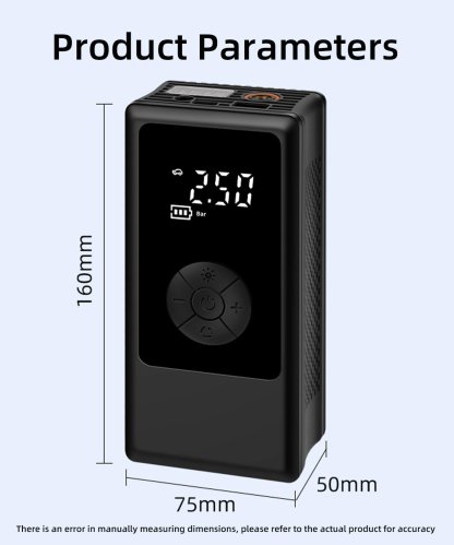 👍Tire Inflator Portable Air Compressor Gauge Values Display, 150PSI Power Battery