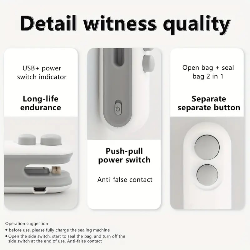 Small 2-in-1 Rechargeable Magnetic Snack Sealer Household Mini Sealing Machine