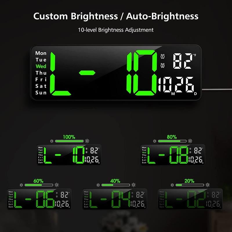 ⚡13" Large Digital Clock with Temperature, Date, Auto DST, Night Light, Auto Brightness Dimmer-SLOOSELYK
