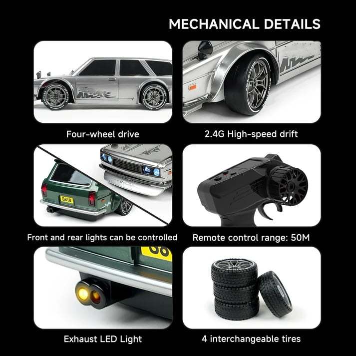 1/24 Scale High-speed drift racer with wireless remote control and four-wheel drive power
