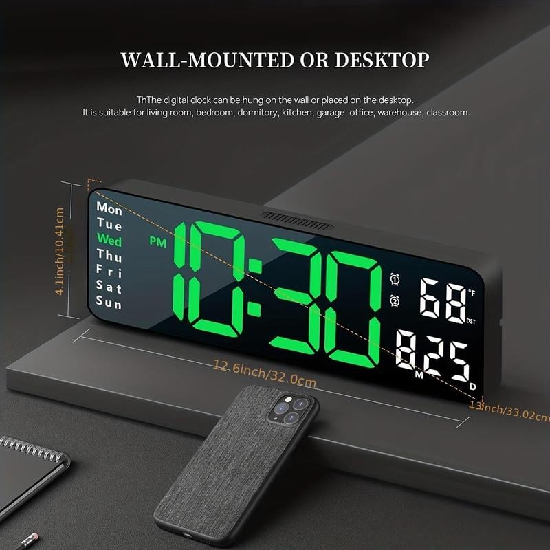 ⚡13" Large Digital Clock with Temperature, Date, Auto DST, Night Light, Auto Brightness Dimmer-SLOOSELYK