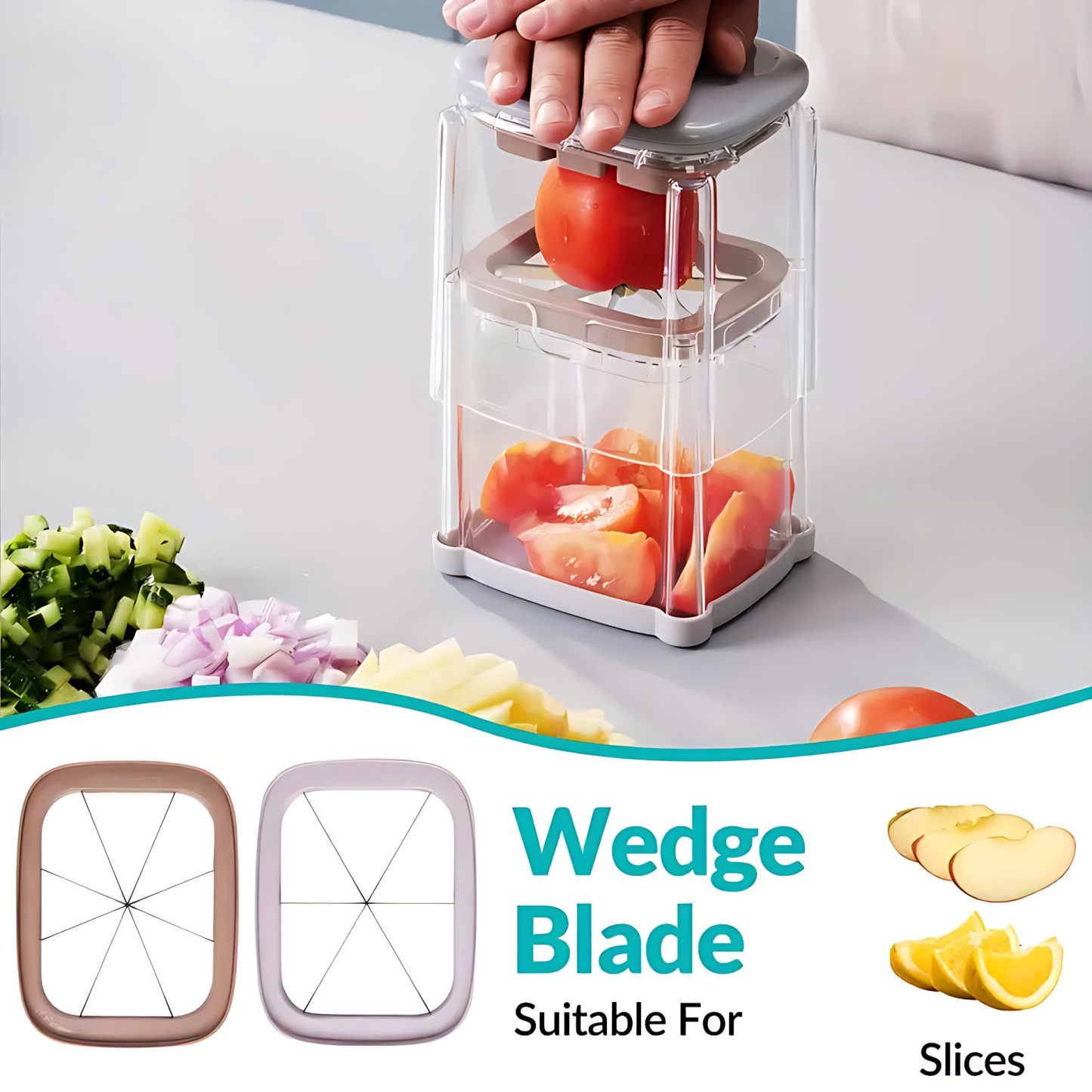 🔪 4-in-1 Manual Vegetable Chopper – No Power Needed | For Potatoes, Onions, Fruits & More 🍅🥔