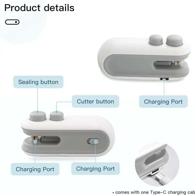 Small 2-in-1 Rechargeable Magnetic Snack Sealer Household Mini Sealing Machine