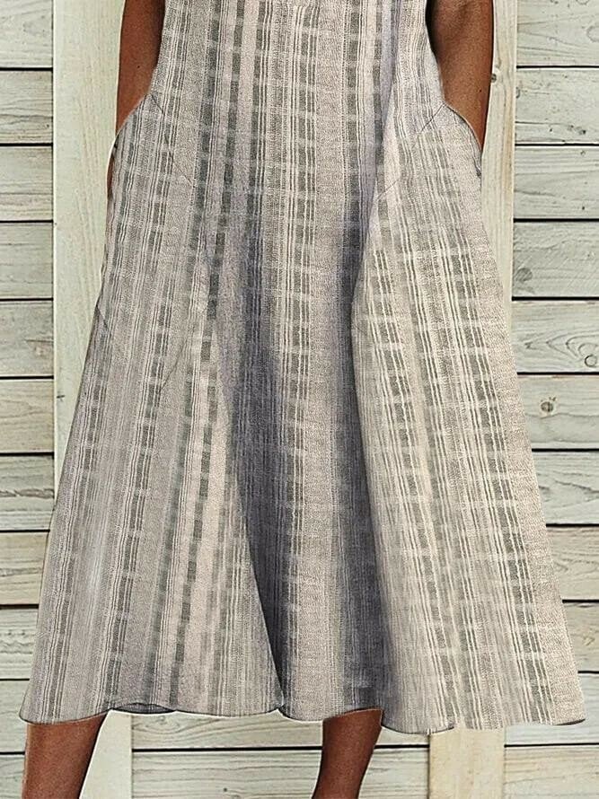 Stripes Stand Collar Dresses
