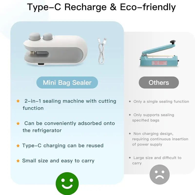Small 2-in-1 Rechargeable Magnetic Snack Sealer Household Mini Sealing Machine